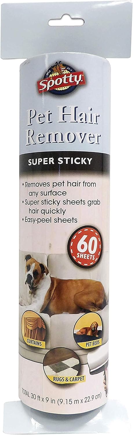 Spotty Supersize Extra Sticky, Adhesive Lint Roller Refill, Pet Cat & Dog Hair Remover for Clothes and Furniture, 60 Sheet ct