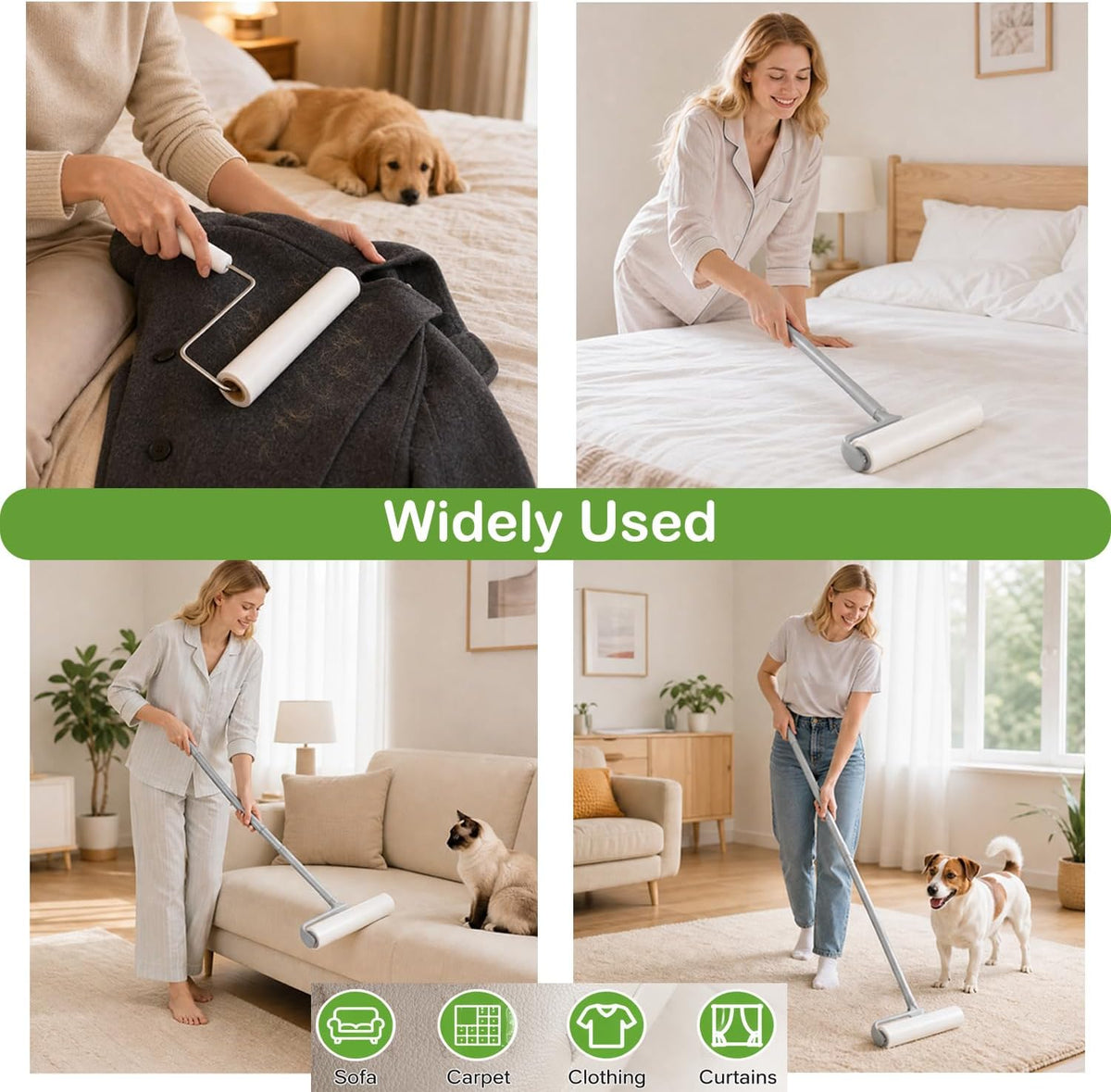 10 Inch Lint Roller Refills, 4 Rolls 240 Sheets for Pet Hair Extra Sticky
