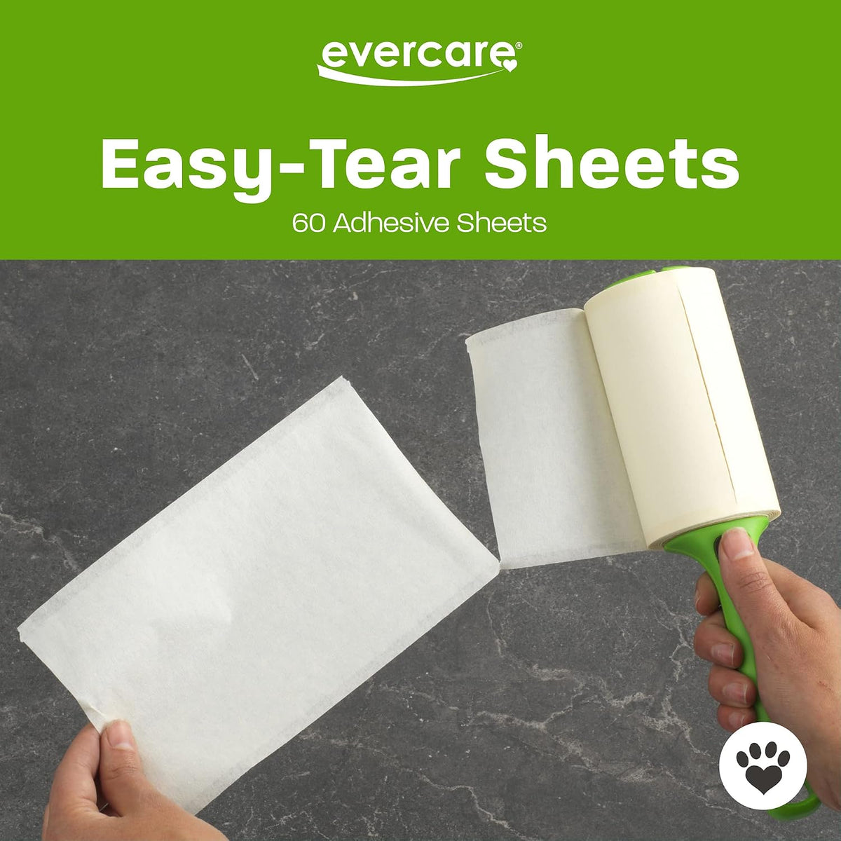 Evercare Lint Roller Pet Hair Remover Giant 60 Layers Per Roll, Green