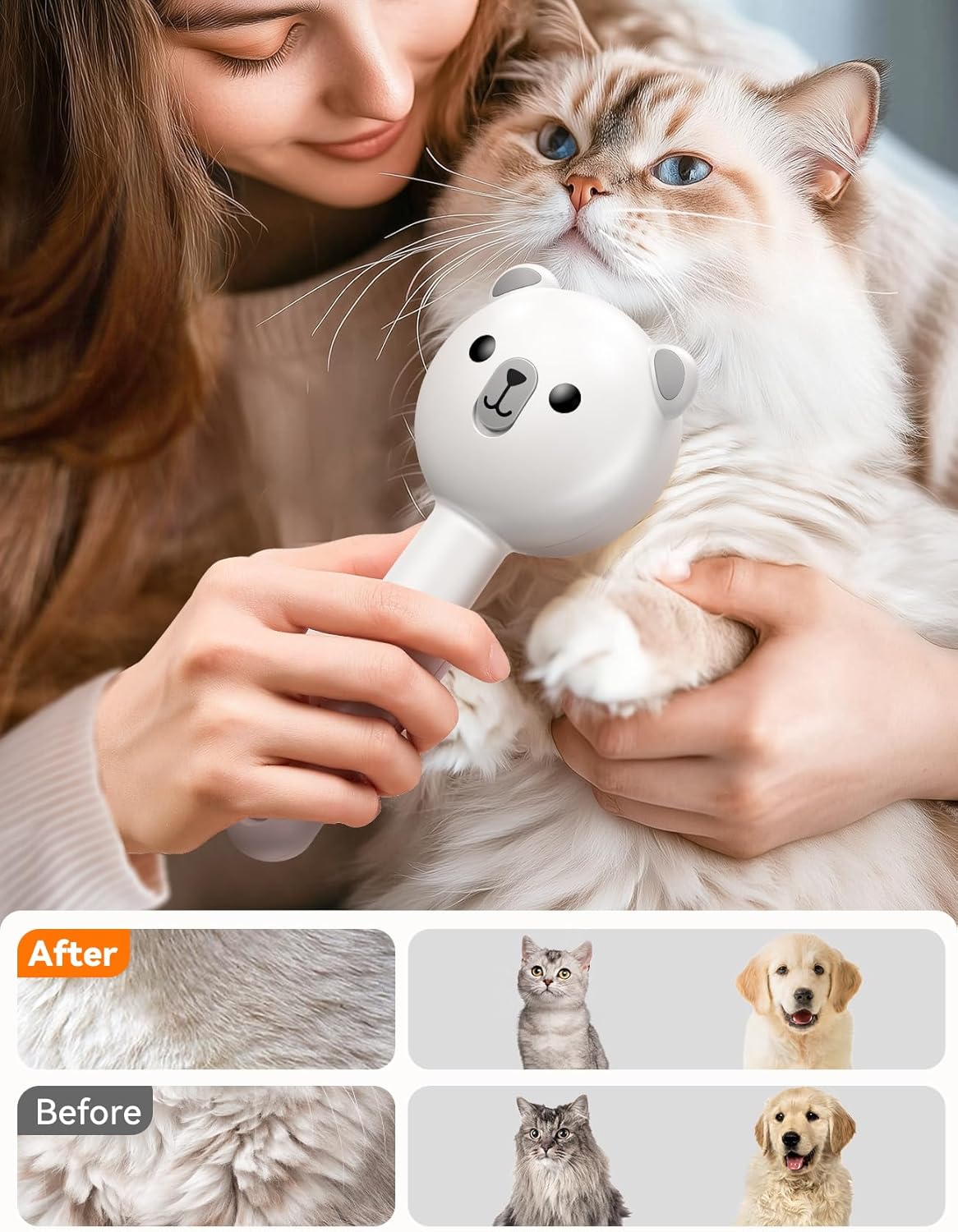Cat Steam Brush, Brushes for Indoor Cats with Release Button, Undercoat Removal Grooming Supplies, Dual Spray USB Rechargeable, Cat Brush for Shedding for All Long-haired and Short-haired Pets