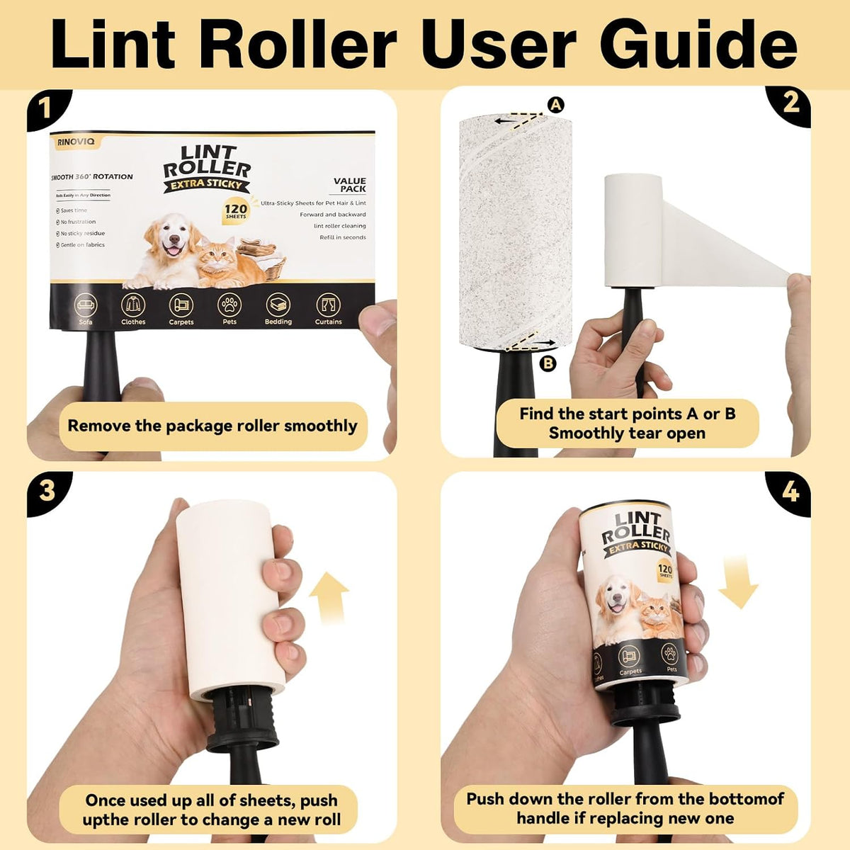Lint Roller for Pet Hair Removal, Extra Sticky Pet Hair Rollers