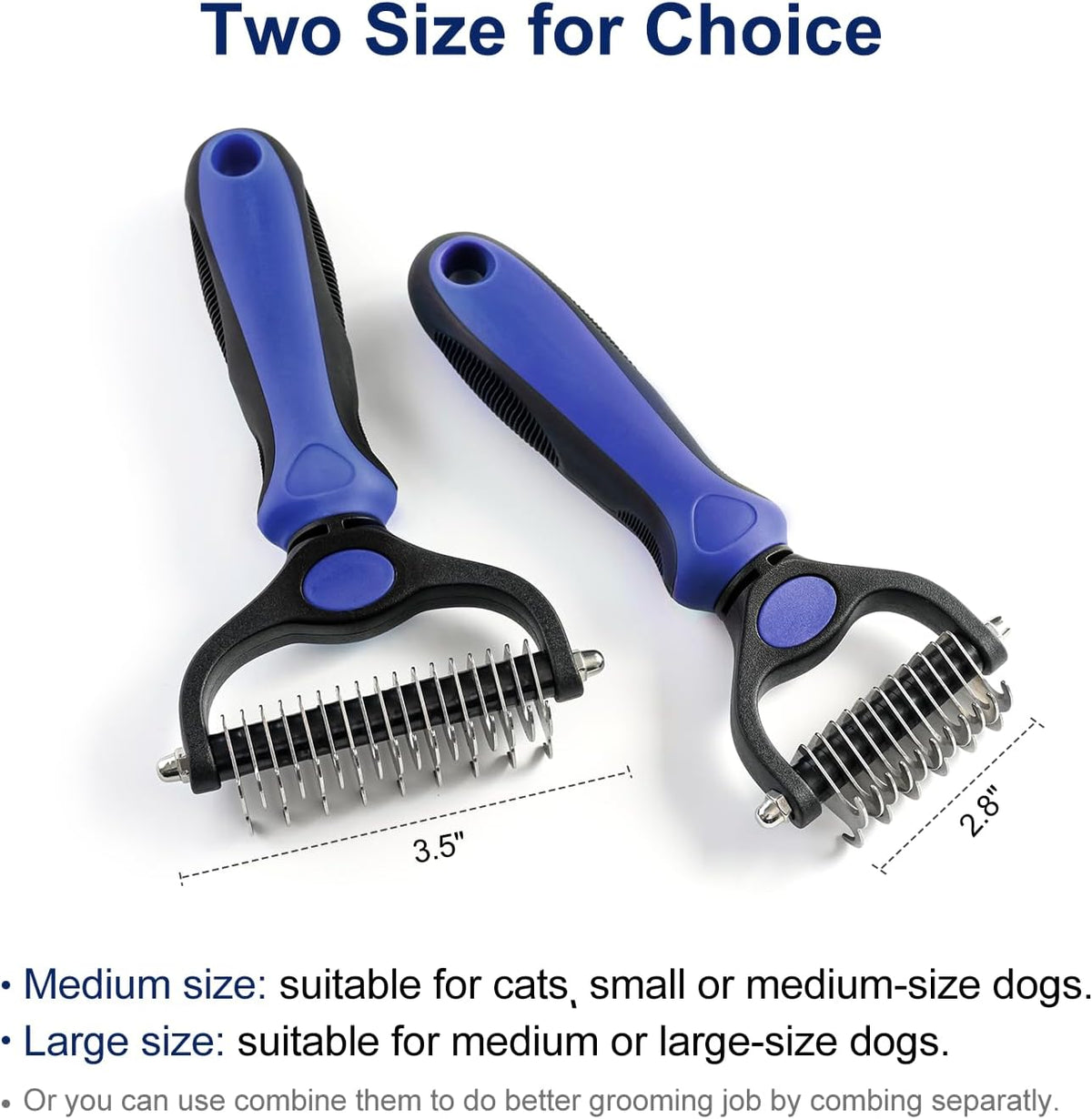 WePet Grooming Rake for Dogs & Cats, Double-Sided Deshedding Brush, Extra-Wide Dematting Tool, Slicker Comb for Undercoat & Loose Hair Removal, Reduces Shedding by 95%, Blue, Small
