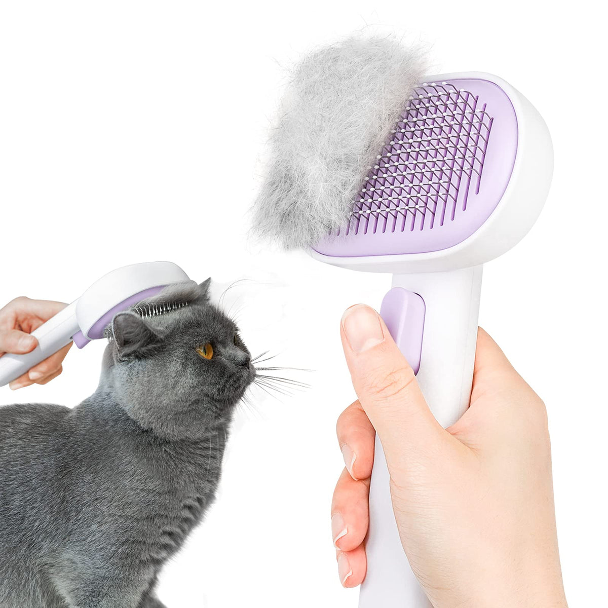 aumuca Cat and Dog Grooming Brush for Shedding, Removes Loose Fur from Long or Short Haired Pets - Ideal for Cats, Kittens, Rabbits, and More - Purple