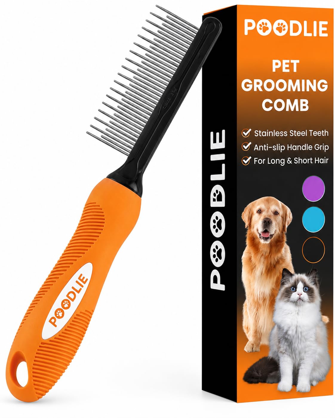 Poodle Grooming Comb - Metal Dematting Comb with Long & Short Stainless Steel Teeth for Removing Matted Hair & Knots, Safe and Gentle for Dogs & Cats (Green)