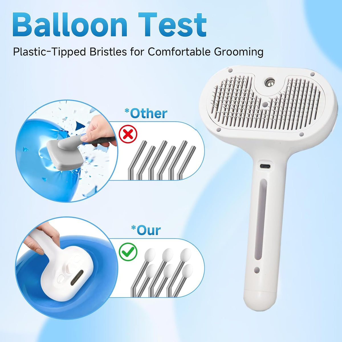 Pet Steam Brush for Cats & Dogs, Cool Mist Self-Cleaning Comb, White