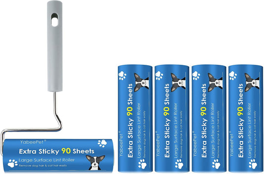 Extra Sticky Large Surface Lint Roller, 6.3'' Giant Lint Roller for Pet Hair, Lint Remover Roller for Cat Hair, Clothes, Furniture (1 Handle + 450 Sheets)