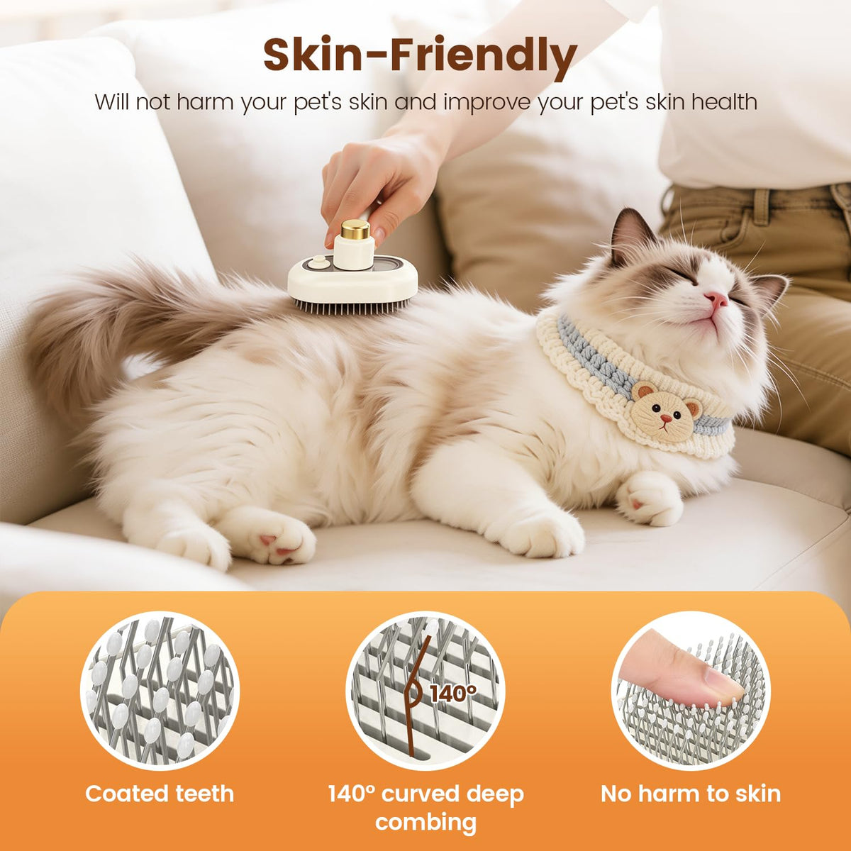 Glendan Pet Steam Brush for Dogs & Cats, 3-in-1 Self Cleaning Shedding