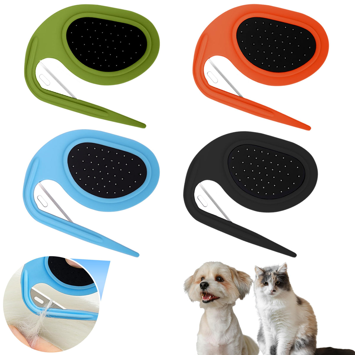 Cat & Dog Grooming Kit - Matted Fur Remover for Cats, Includes 4 Knotting Combs & 1 Pet Grooming Brush, Safe Cat Grooming Comb Set for Detangling