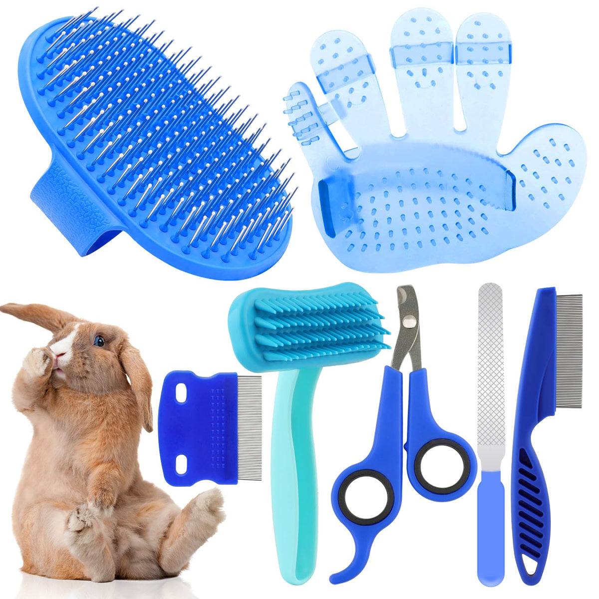Rabbit Grooming Kit, Rabbit Brush for Shedding with Bunny Nail Clipper, Rabbit Nail Trimmers with Pet Combs for Hamster Guinea Pig Ferret by KALAMANDA
