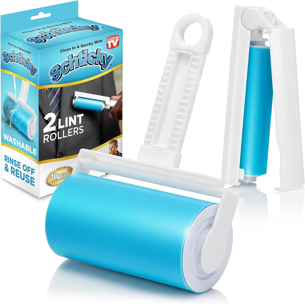 Schticky 2-Piece Lint Roller Set, Reusable & Washable, Pet Hair Remover