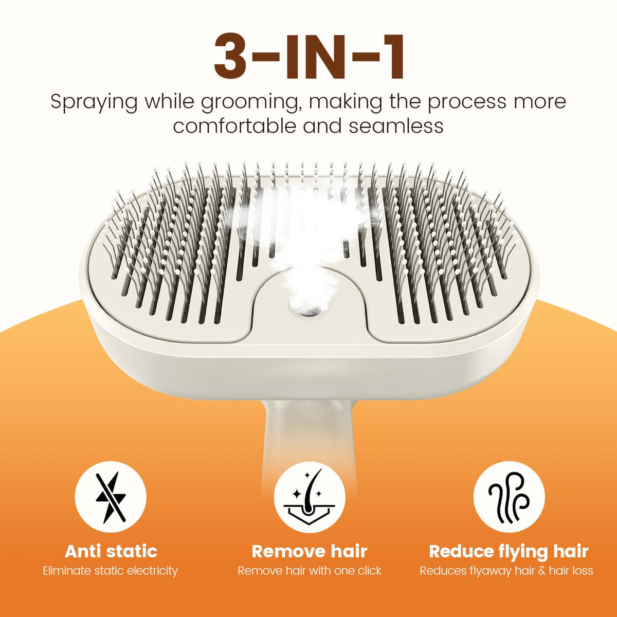 Glendan Pet Steam Brush for Dogs & Cats, 3-in-1 Self Cleaning Shedding