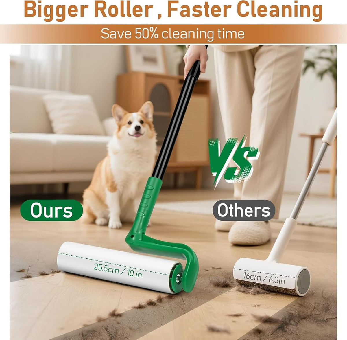 VOUBIEN 10" Large Lint Roller for Pet Hair,Giant Roller for Floor,Carpets