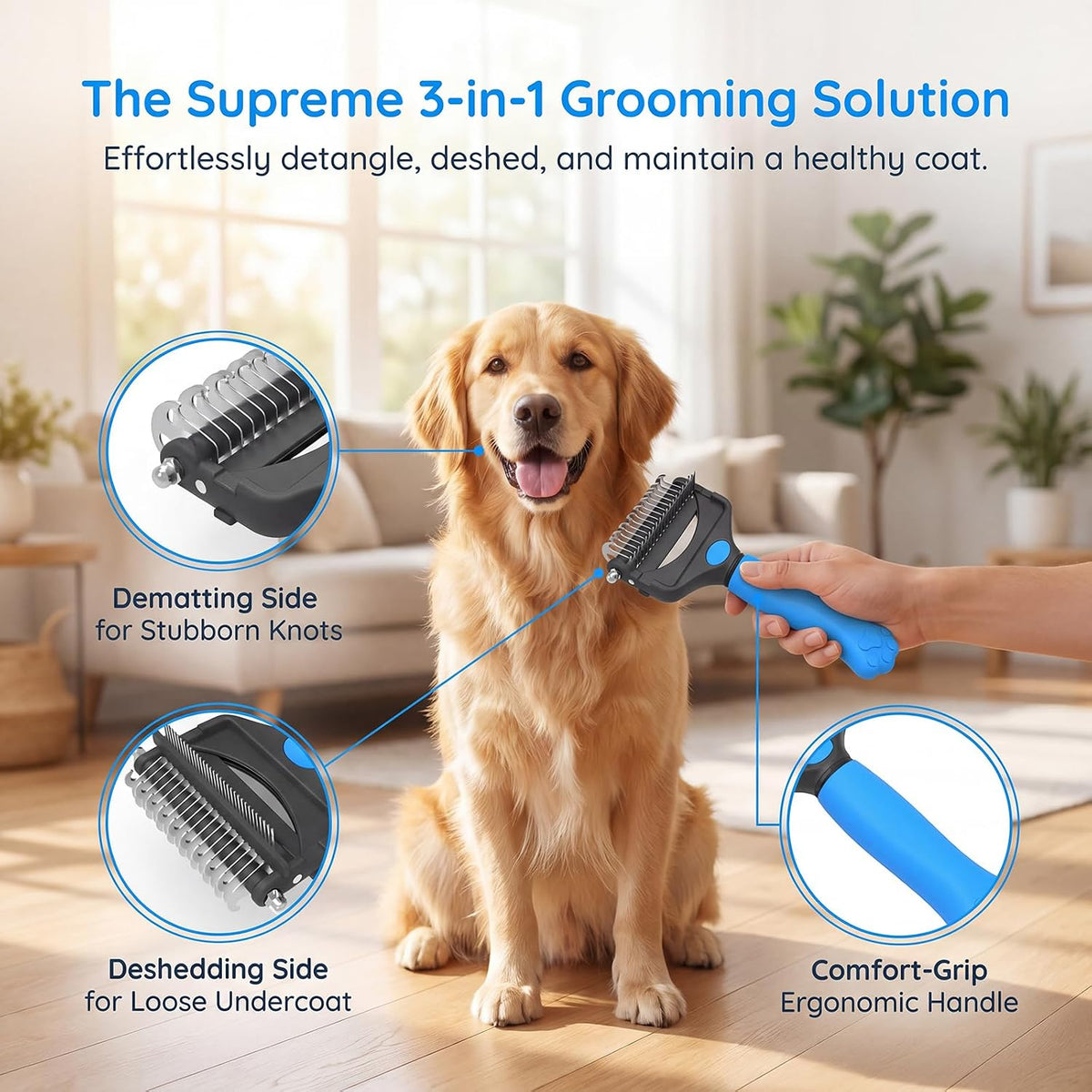 Deshedding Dog Brush，3-in-1 Undercoat Rake for Dogs (Black)