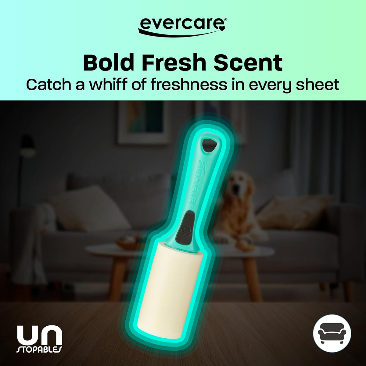 Evercare with Unstopables Fresh Scent All-Purpose Lint Roller, 4-Pack, 80 Layers Per Roller, Total 320 Sticky Sheets, Pet Hair & Lint Remover