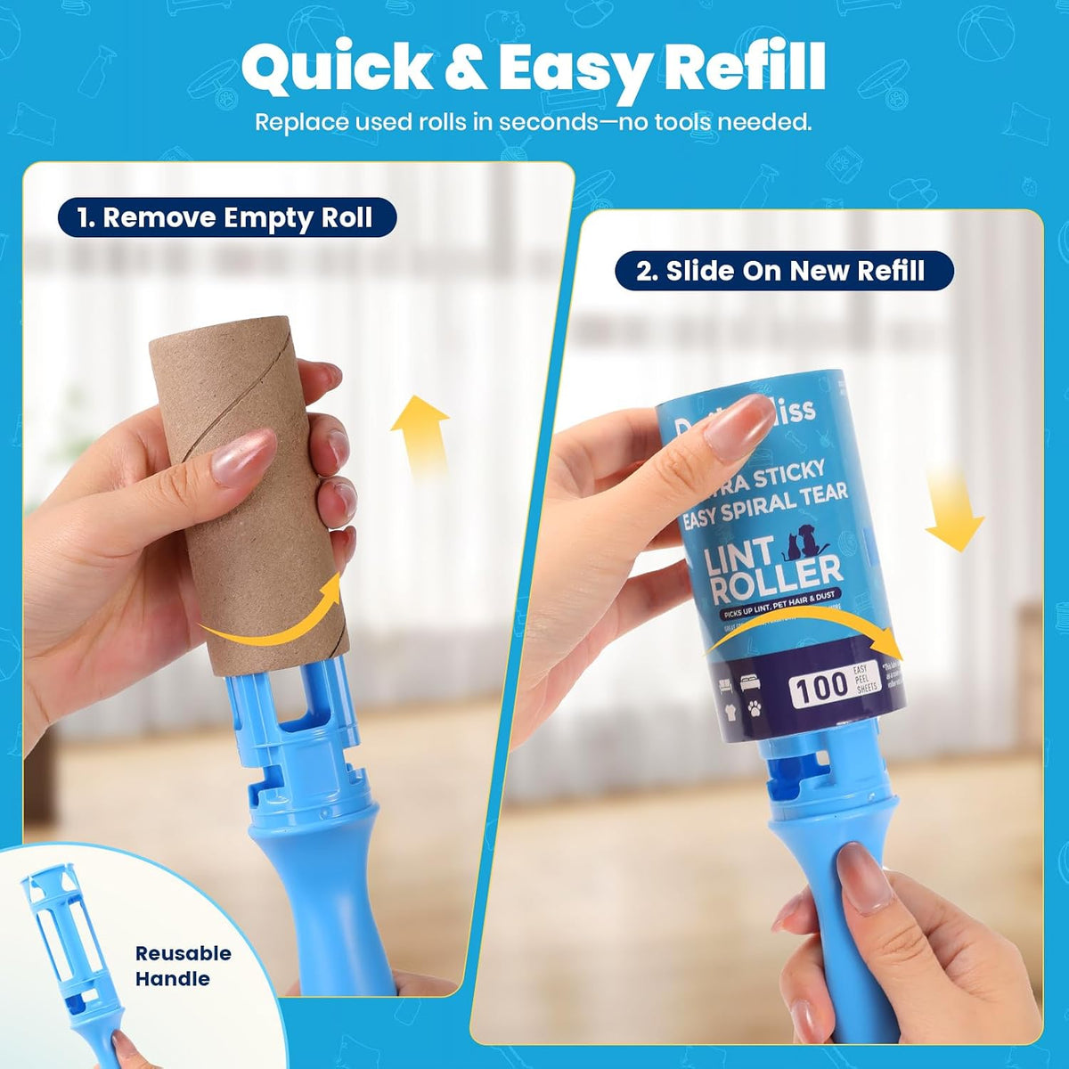 Extra Sticky Lint Roller for Pet Hair, 500 Sheets with 2 Handles