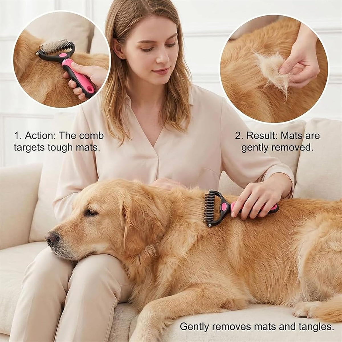 Pet Pro Grooming Tool, 2-in-1 Deshedding Dog Brush with 9/21 Teeth Undercoat Rake for Dogs & Cats, Dual-Sided Stainless Steel Pet Comb for Long Hair & Thick Coats
