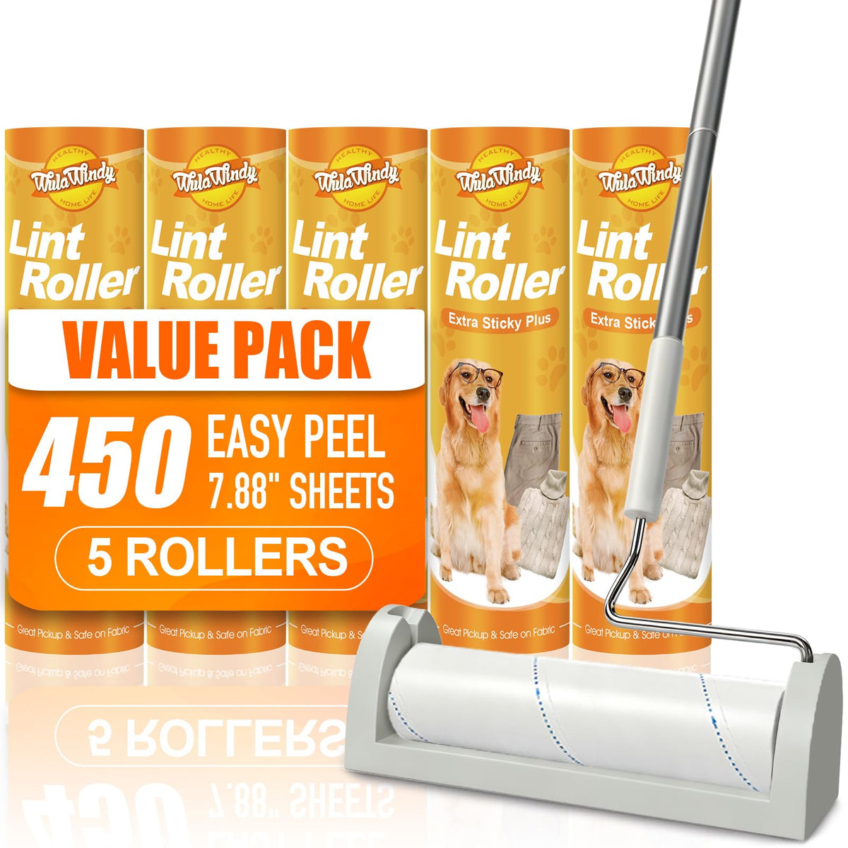 WulaWindy Extra Sticky Lint Rollers for Pet Hair, 240 Sheets, 4-Pack
