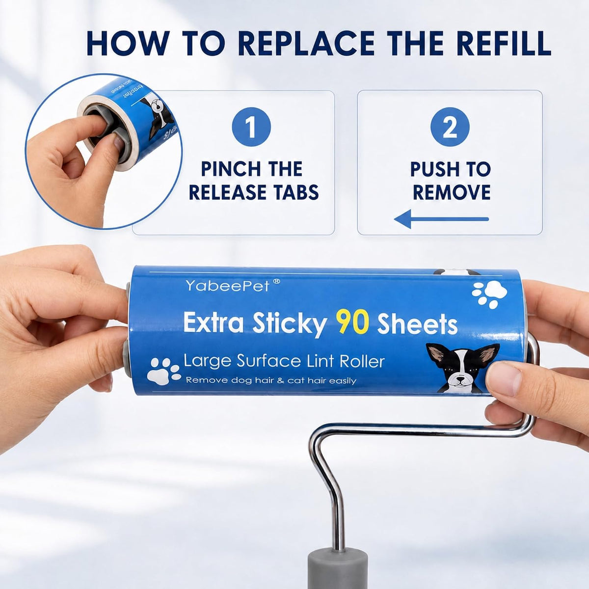 Extra Sticky Large Surface Lint Roller, 6.3'' Giant Lint Roller for Pet Hair, Lint Remover Roller for Cat Hair, Clothes, Furniture (1 Handle + 450 Sheets)