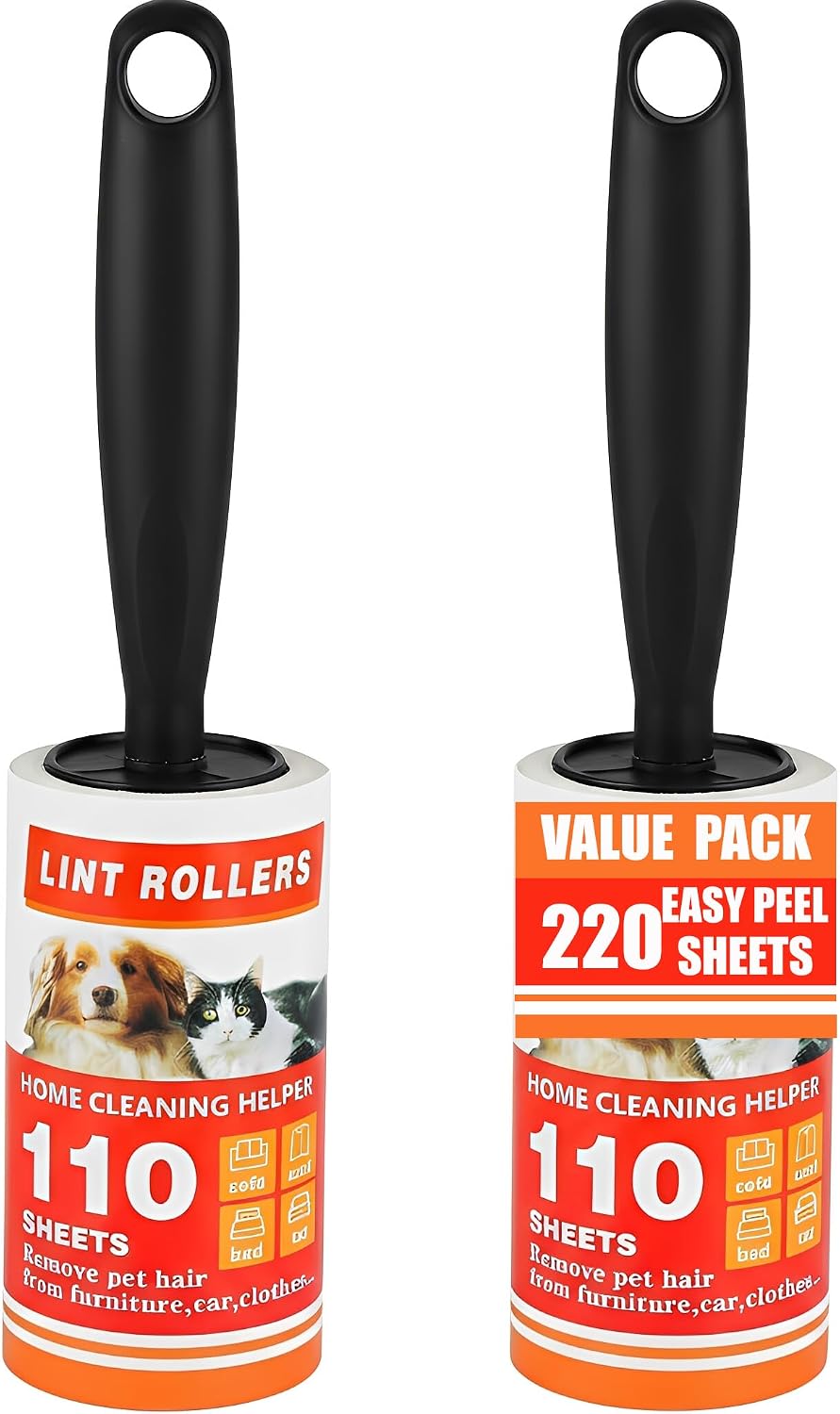 Lint Roller 220 Sheets with 2 Handle, Lint Rollers for Pet Hair Extra Sticky,Pet Hair Remover for Laundry, Lint Rollers for Pet Hair on Clothes, Furniture & Car - Dog & Cat Hair Removal Tool