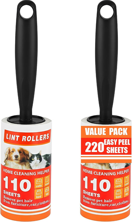 Lint Roller 220 Sheets with 2 Handle, Lint Rollers for Pet Hair Extra Sticky,Pet Hair Remover for Laundry, Lint Rollers for Pet Hair on Clothes, Furniture & Car - Dog & Cat Hair Removal Tool