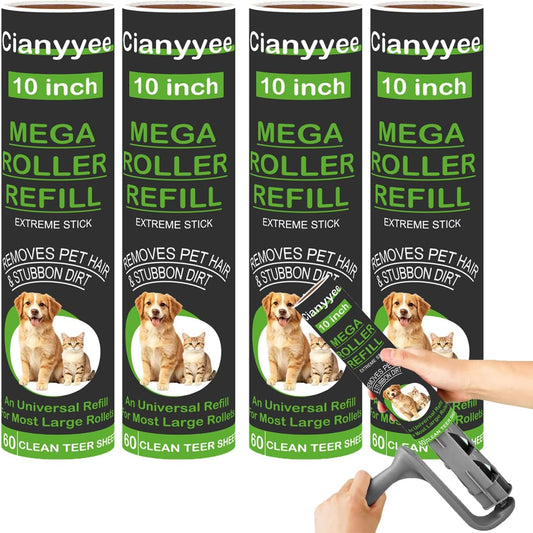 10 Inch Lint Roller Refills, 4 Rolls 240 Sheets for Pet Hair Extra Sticky