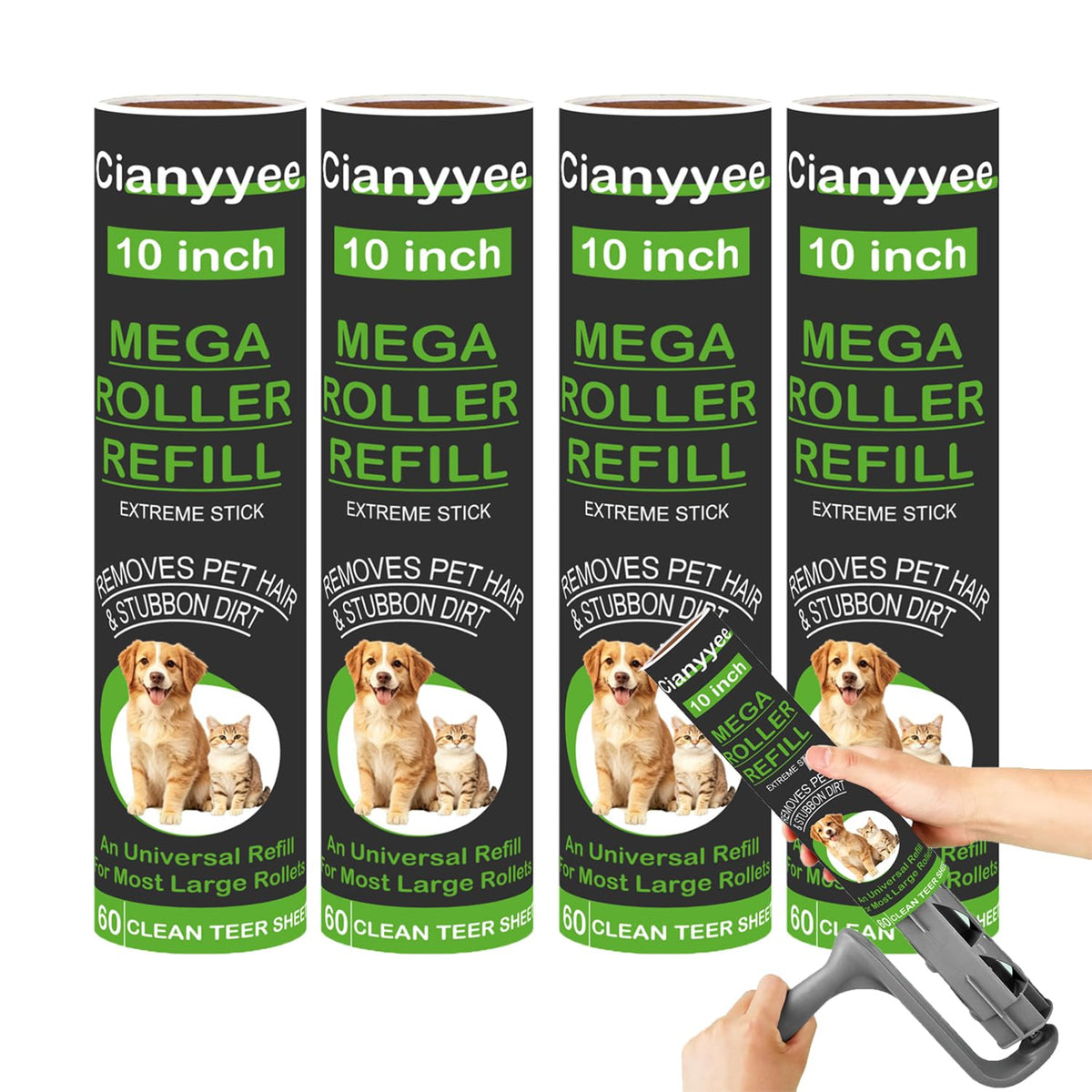 10 Inch Lint Roller Refills, 4 Rolls 240 Sheets for Pet Hair Extra Sticky