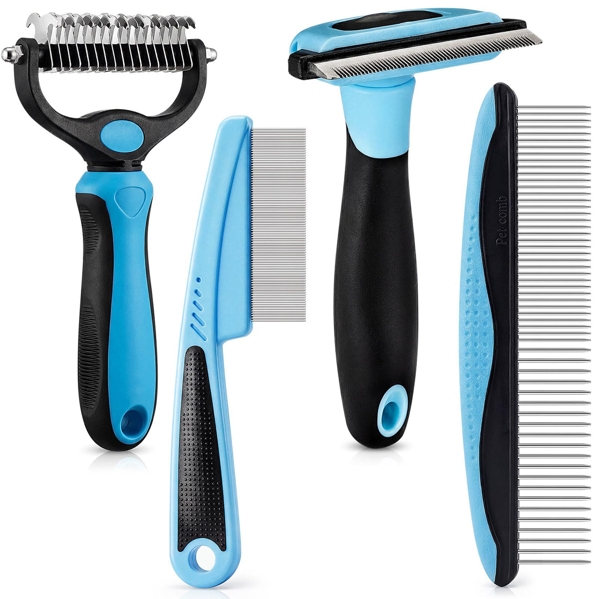Patelai 4 Pcs Dog Dematting Comb, Red and Black Classic Grooming Set