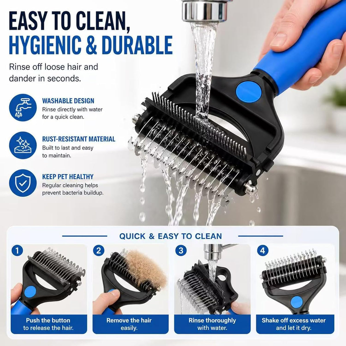 Deshedding Dog Brush，3-in-1 Undercoat Rake for Dogs (Black)