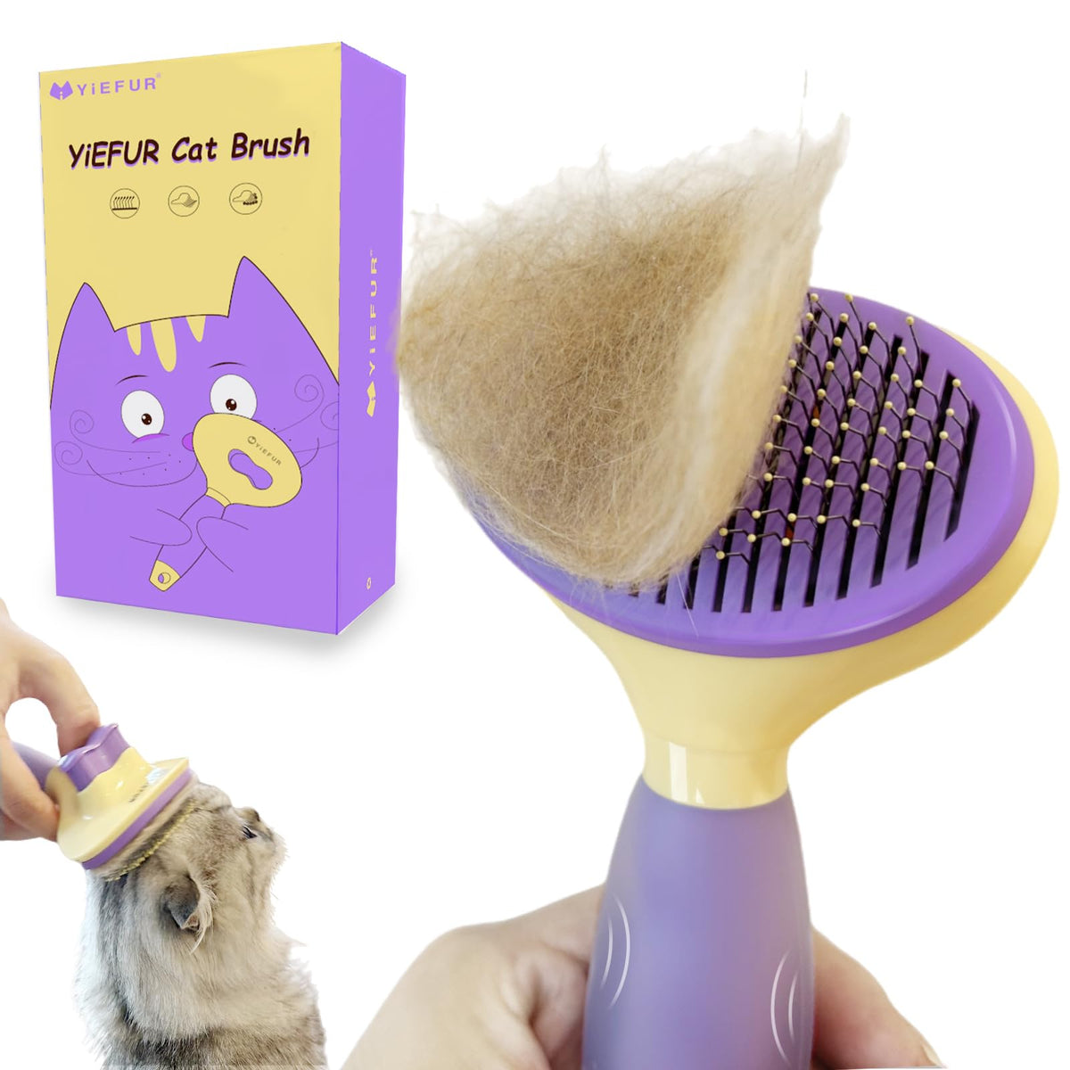 Cat Brush for Shedding, Self Cleaning Brush for Long & Short Hair Cats