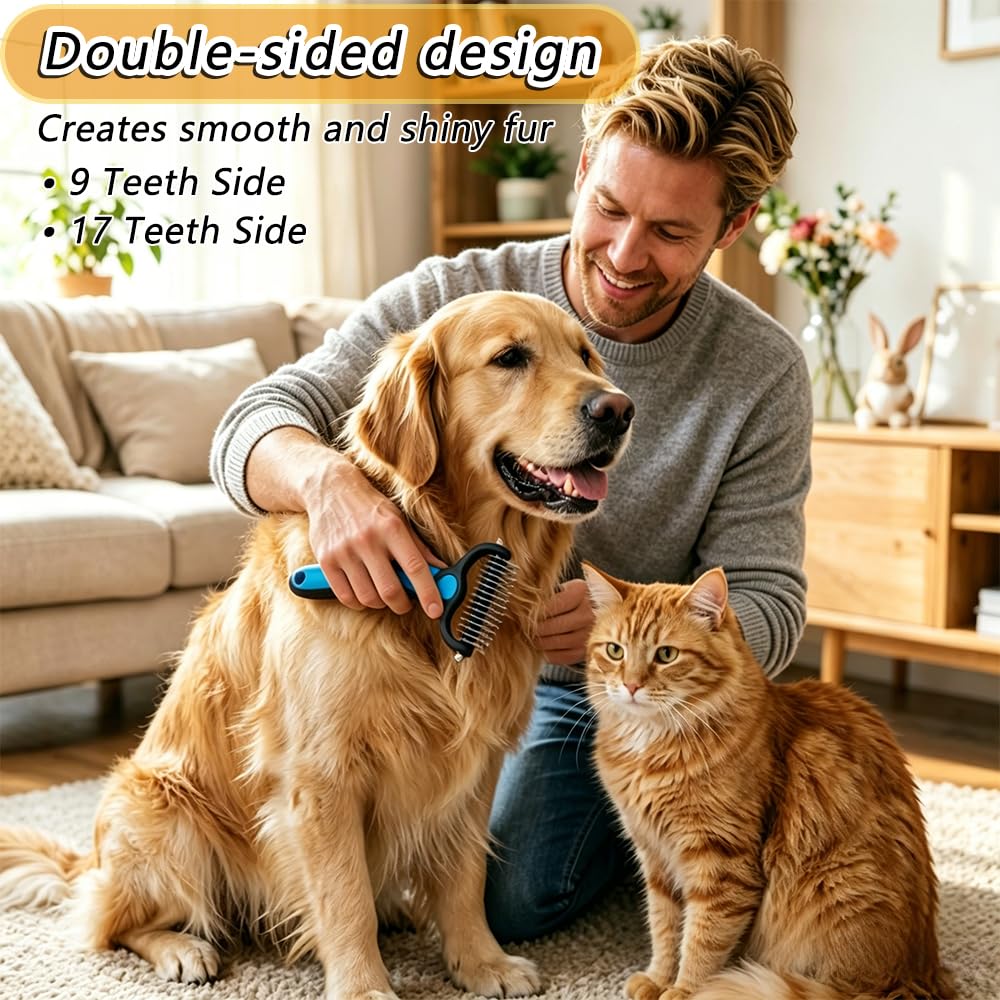 Pet Grooming Tool, Double-Sided Pet Comb for Dogs & Cats