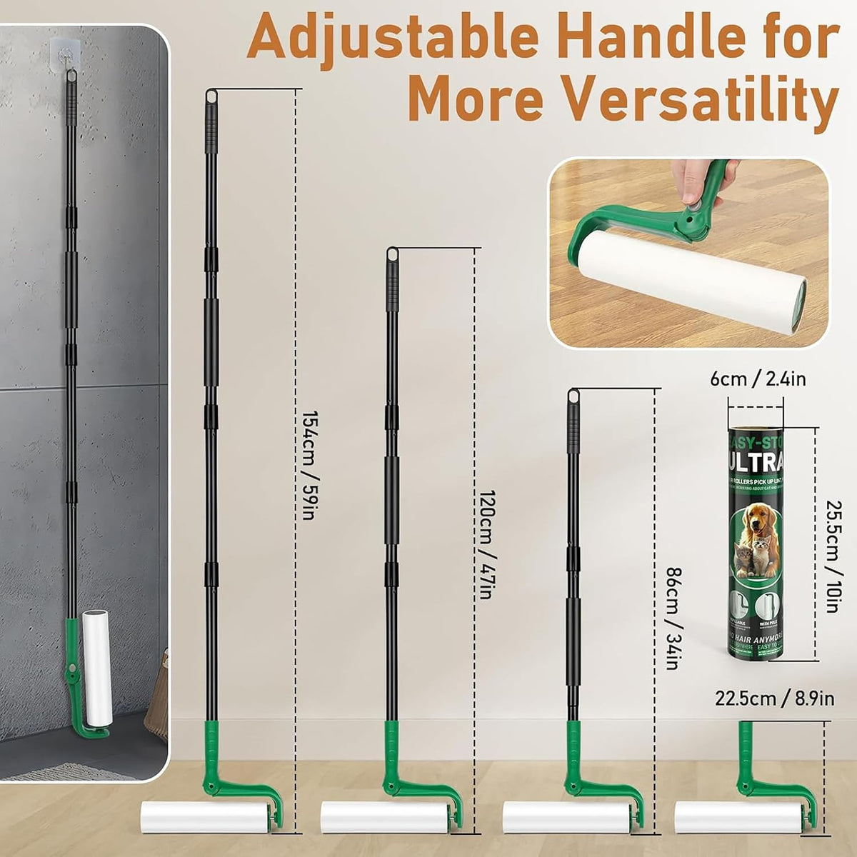 VOUBIEN 10" Large Lint Roller for Pet Hair,Giant Roller for Floor,Carpets
