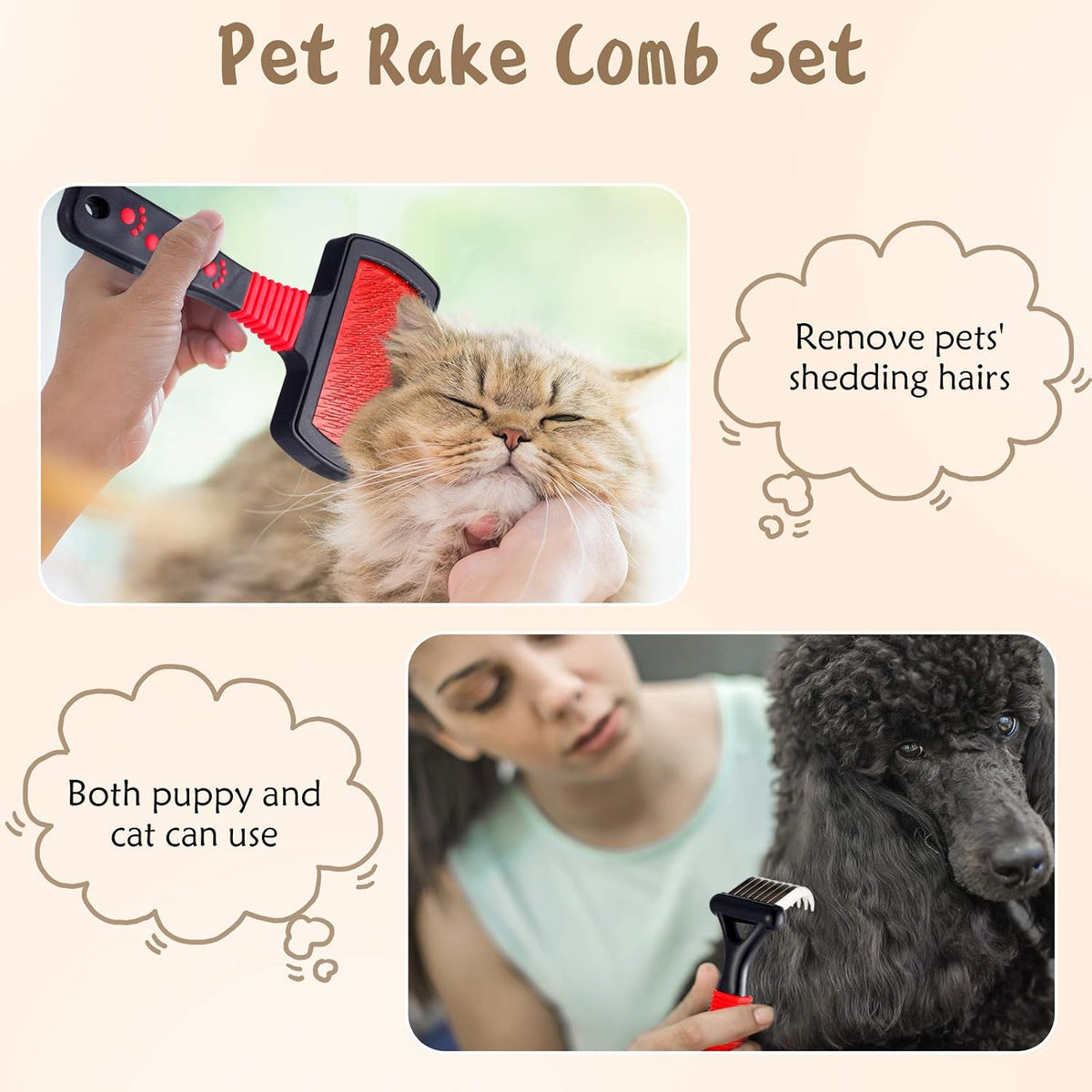 Patelai 4 Pcs Dog Dematting Comb, Red and Black Classic Grooming Set