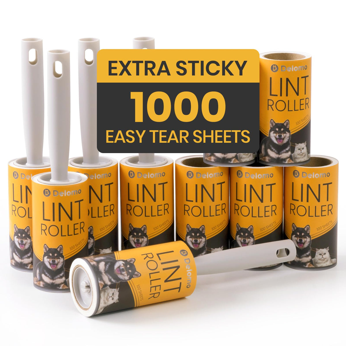 DELOMO Lint Roller for Pet Hair Extra Sticky, Mega Value Set of 600 Sheets