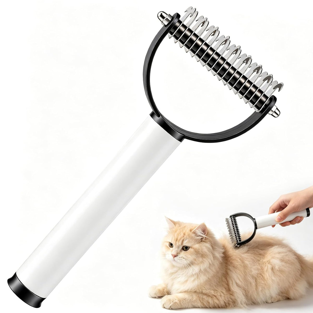 Pet Pro Dematting Comb for Dogs & Cats, Undercoat Rake Deshedding Brush for Long Hair Pets, Removes Loose Fur and Tangles