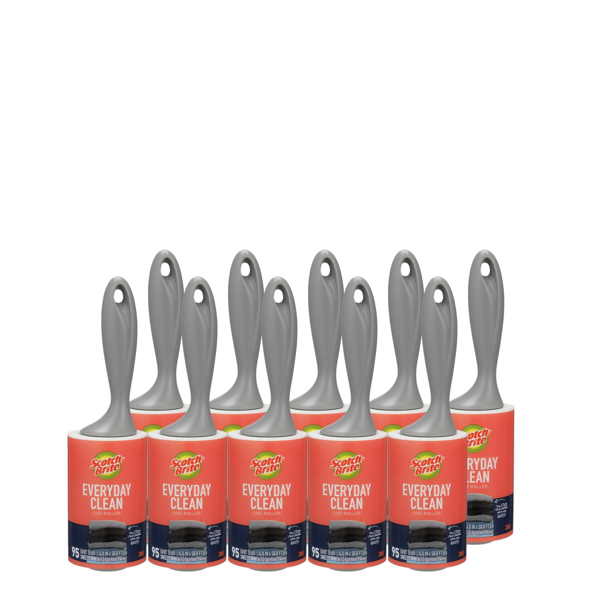 Scotch-Brite Everyday Clean Lint Roller, Lint Remover for Pet Hair, Dark Clothes, Furniture, and Dusty Surfaces, Picks Up Fur & Fluff in Your Home, Car, & Office, 10 Pack, 950 Adhesive Sheets Total