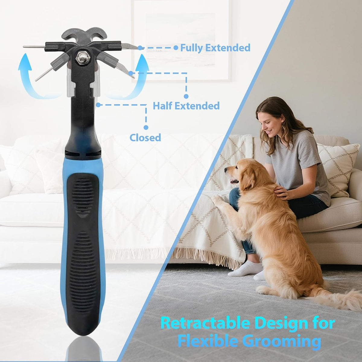 3-in-1 Grooming Brush: Skin-Safe Dematting Rake for Dogs & Cats