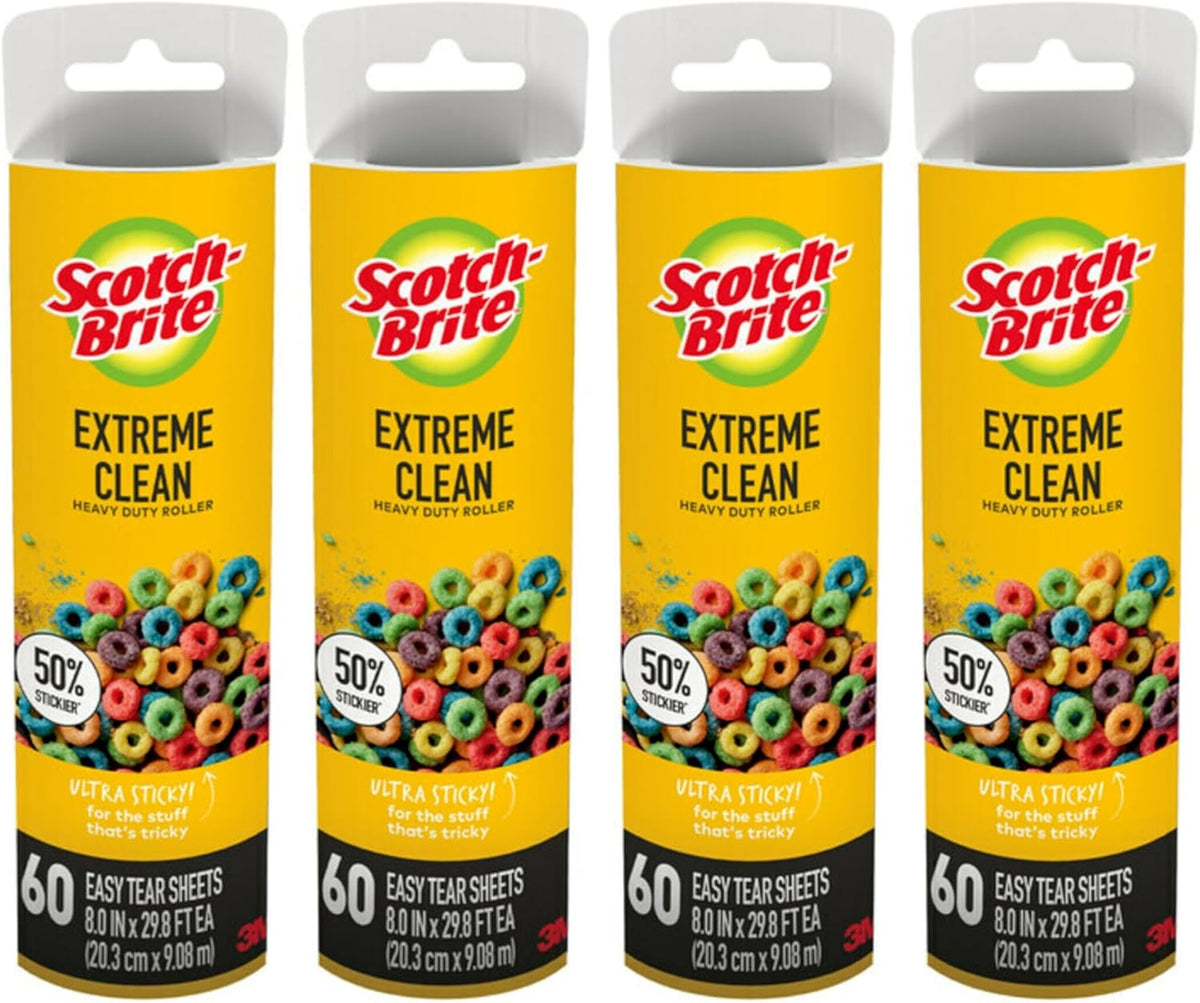 Wide Lint Roller Refills Cat Dog Pet Hair Animal Fur Remover Clothing Upholstery, 60 Per Refill, Pack of 4 (240 Sheets Total)