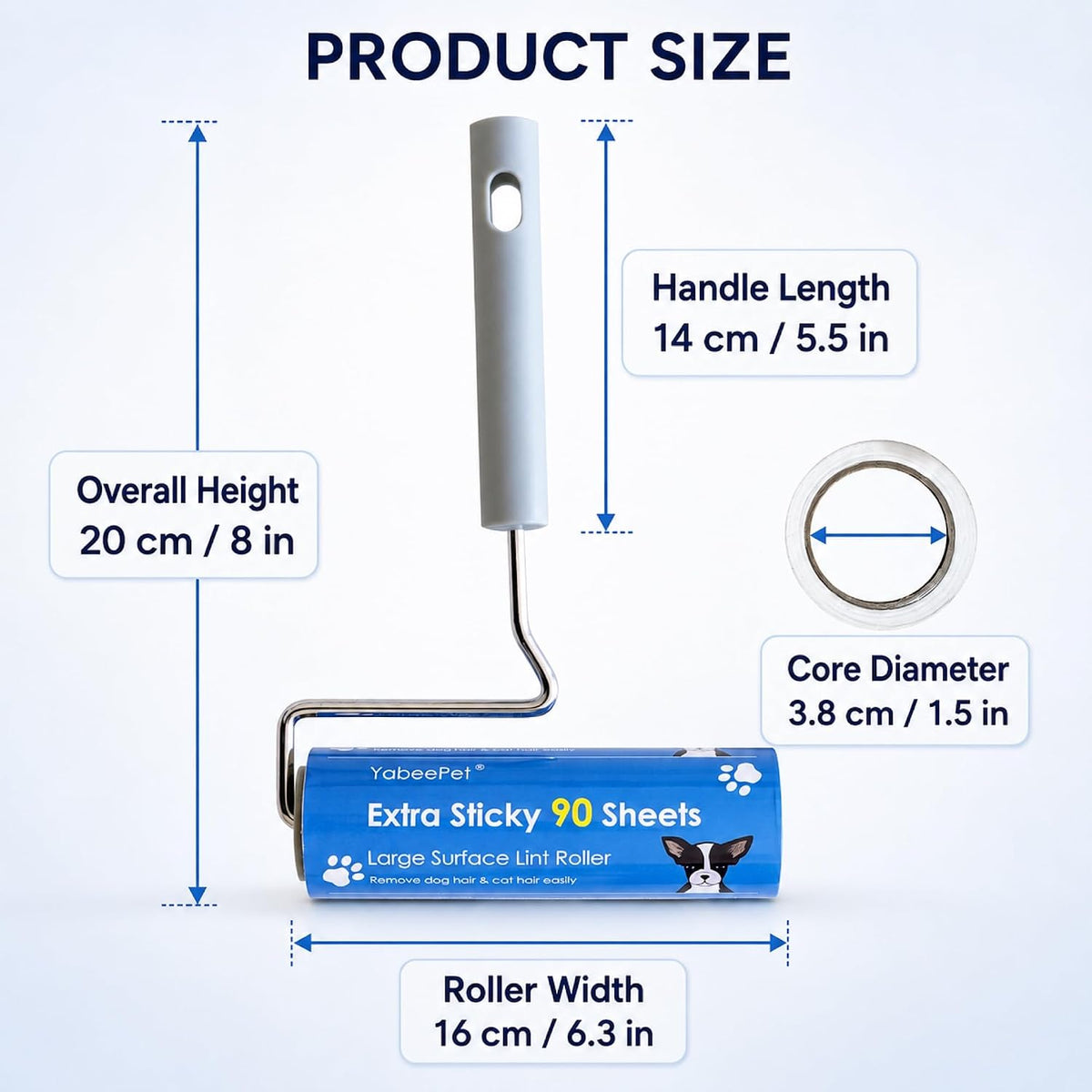 Extra Sticky Large Surface Lint Roller, 6.3'' Giant Lint Roller for Pet Hair, Lint Remover Roller for Cat Hair, Clothes, Furniture (1 Handle + 450 Sheets)