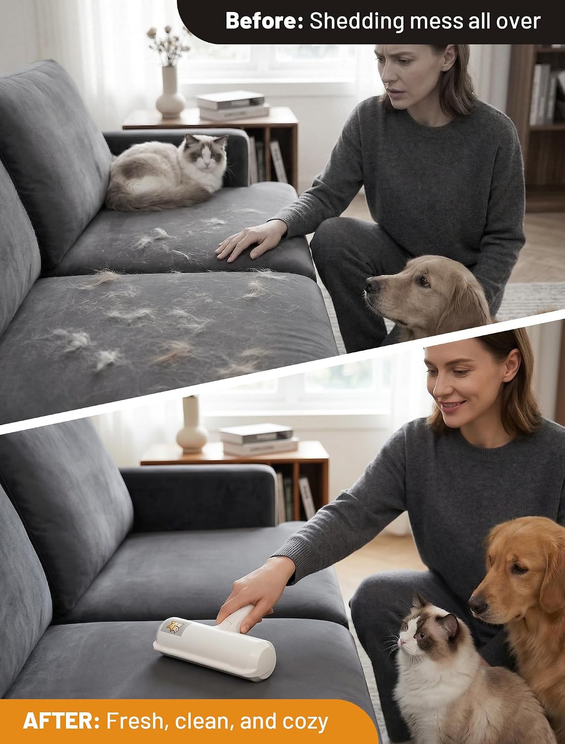 ORDORA Pet Hair Remover Roller, Reusable Lint Roller for Dog and Cat Hair