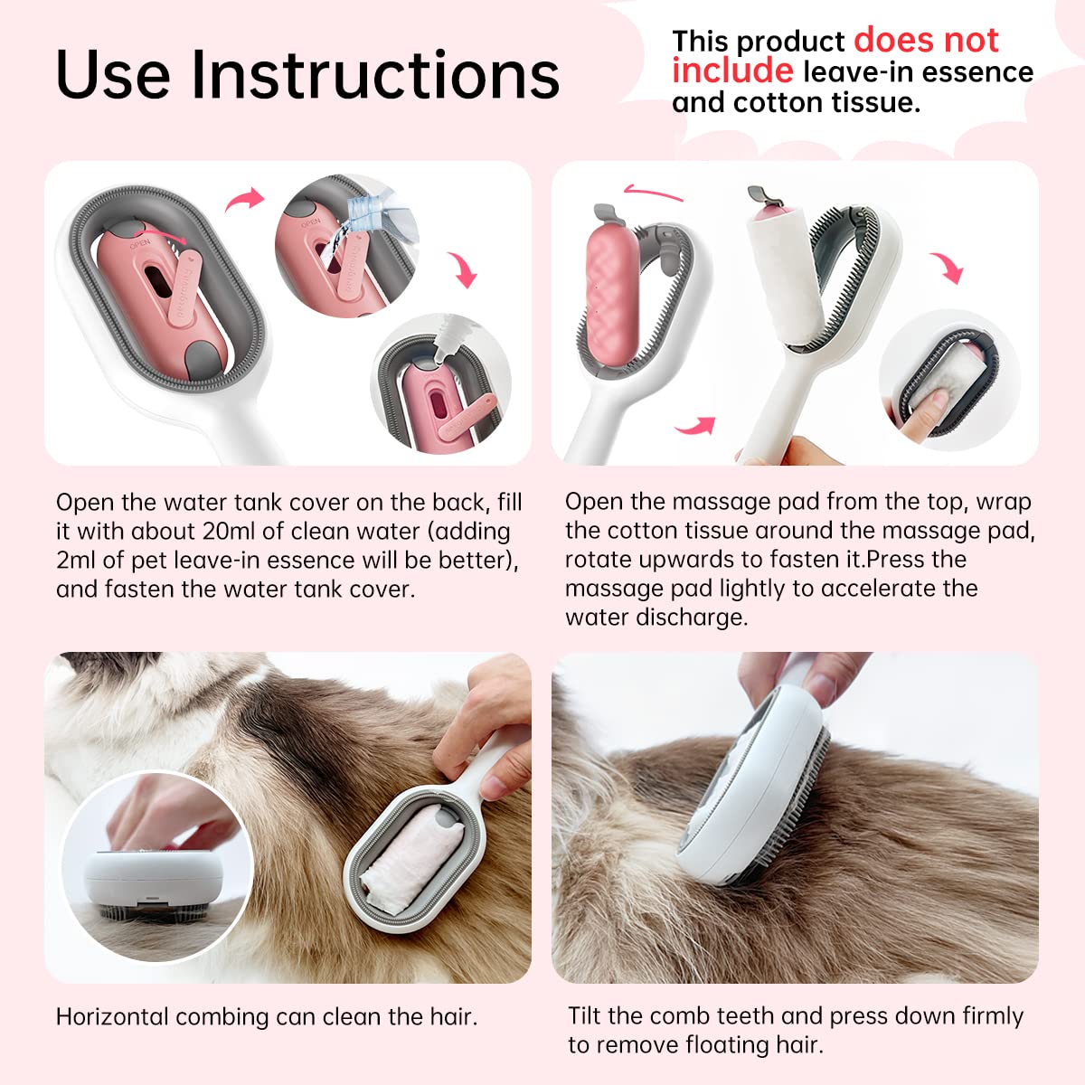 Petgravity Hair Brush, Self Cleaning Slicker Brushes for Dogs Cats, Gently Removes Loose Undercoat Mats Tangled Hair Brush with Water Tank for Pet Massage, LongHaired Pink