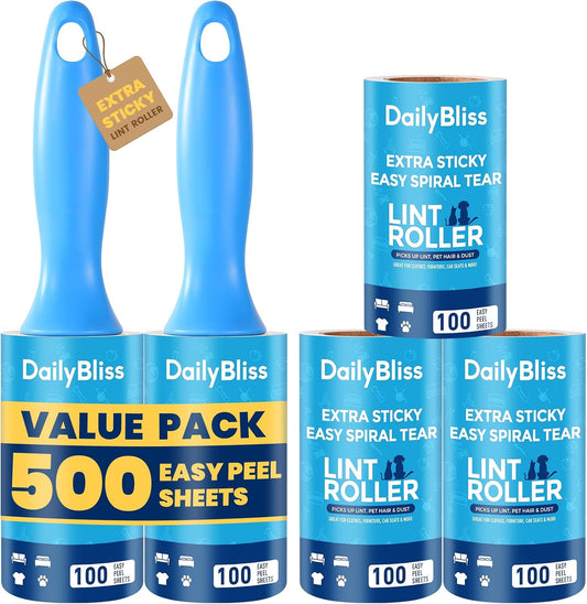Extra Sticky Lint Roller for Pet Hair, 500 Sheets with 2 Handles