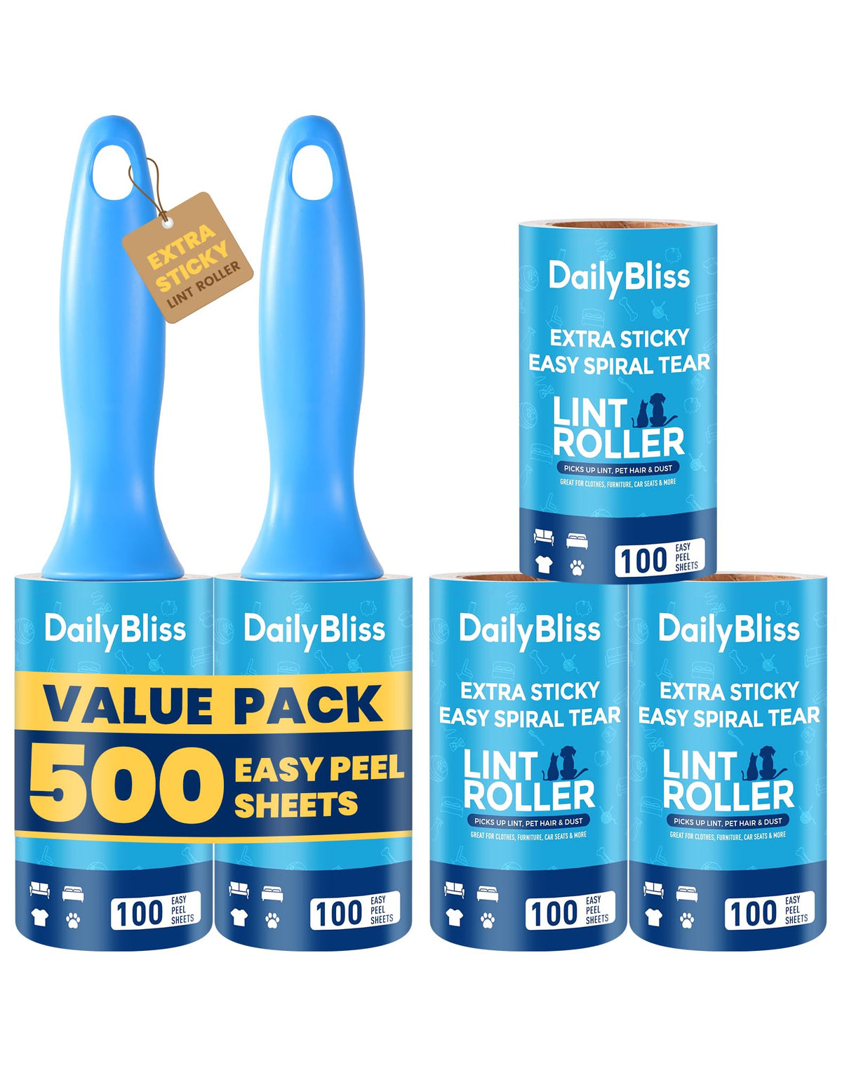 Extra Sticky Lint Roller for Pet Hair, 500 Sheets with 2 Handles