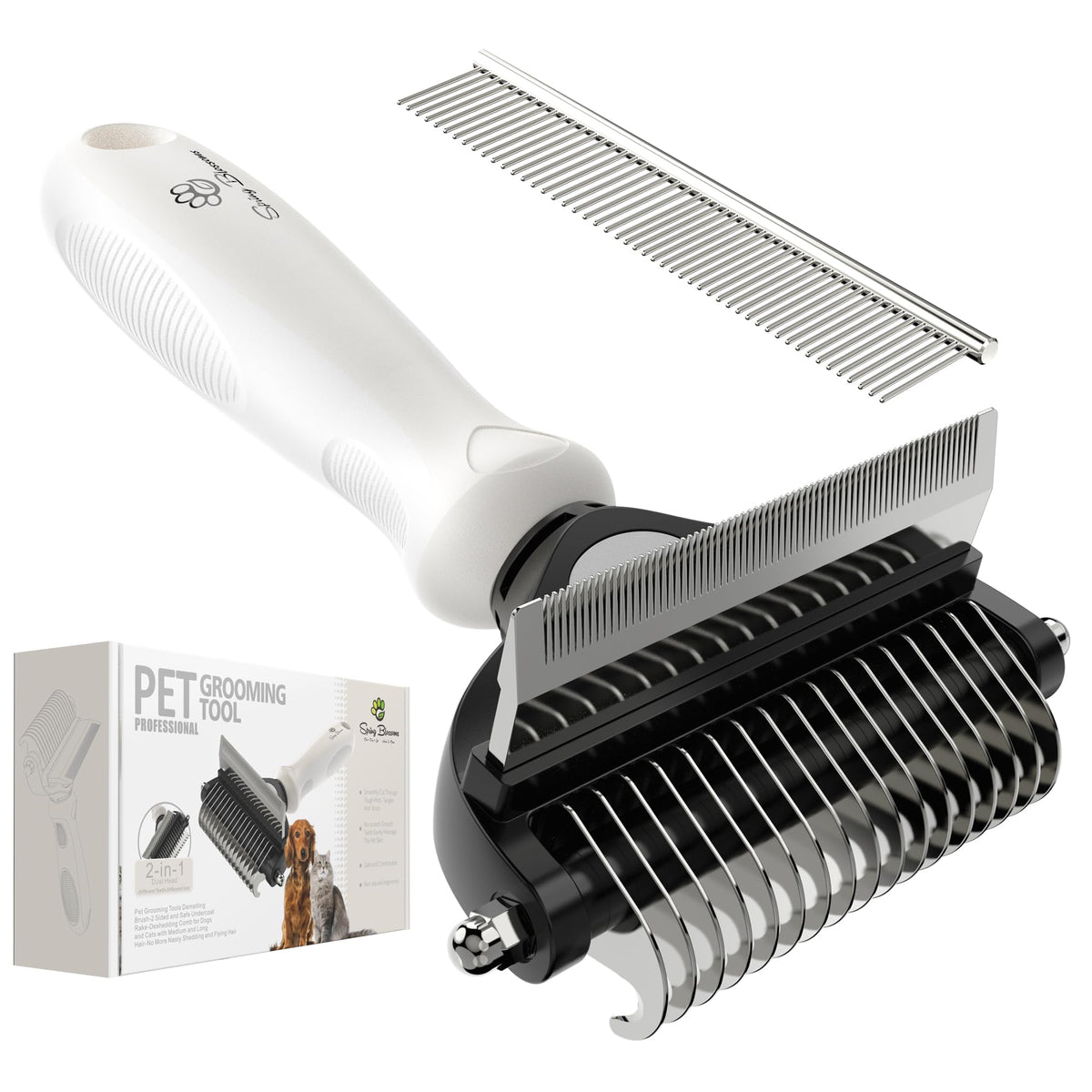 Spring Blossoms-2 in 1 Professional Grooming Rake for Cats & Dogs-Dematting Comb for Easy Mats & Tangles Removing,Pet Brush Safe No More Nasty Shedding and Flying Hair (Orange)