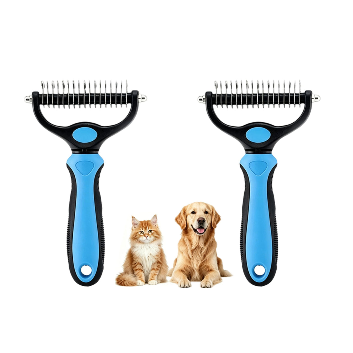 Dematting Comb for Dogs and Cats, Undercoat Rake Pet Brush for Long Hair, Deshedding Dog Brush Removes Tangles Knots and Loose Fur, Grooming Tool for Thick Coats (Blue L)