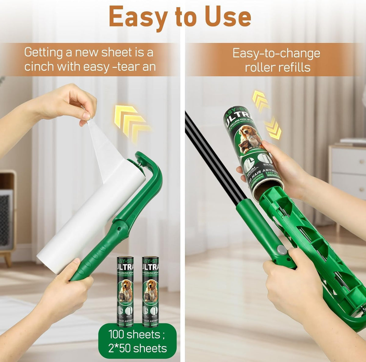VOUBIEN 10" Large Lint Roller for Pet Hair,Giant Roller for Floor,Carpets