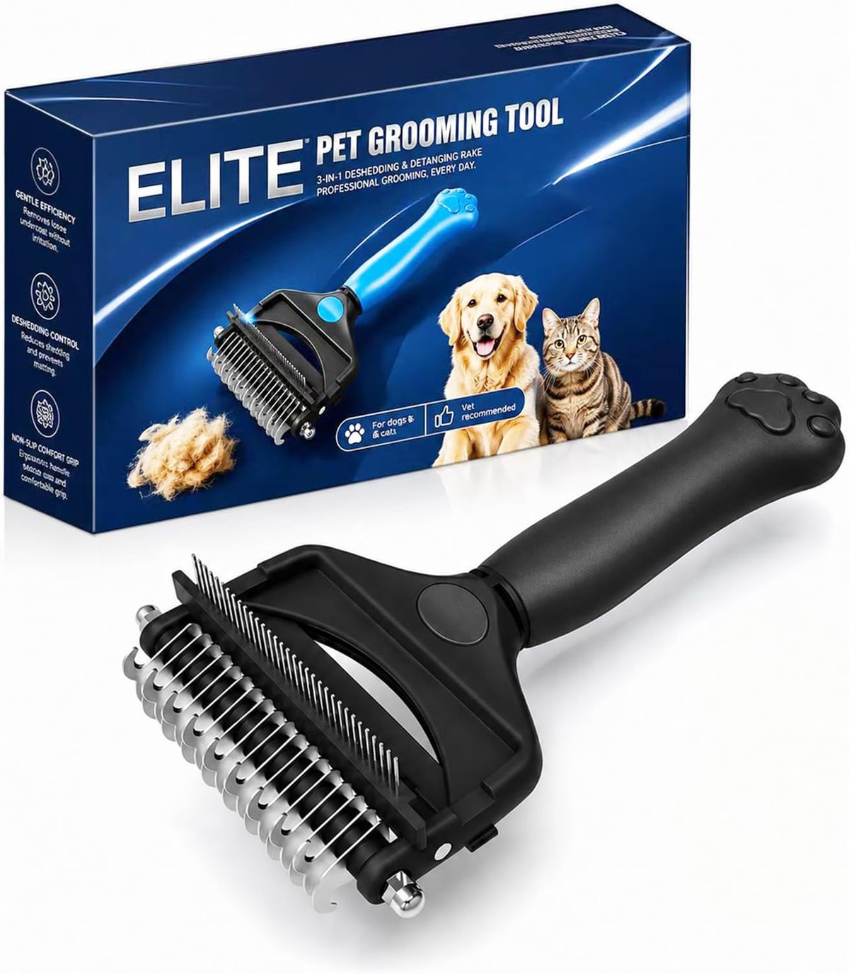 Deshedding Dog Brush，3-in-1 Undercoat Rake for Dogs (Black)