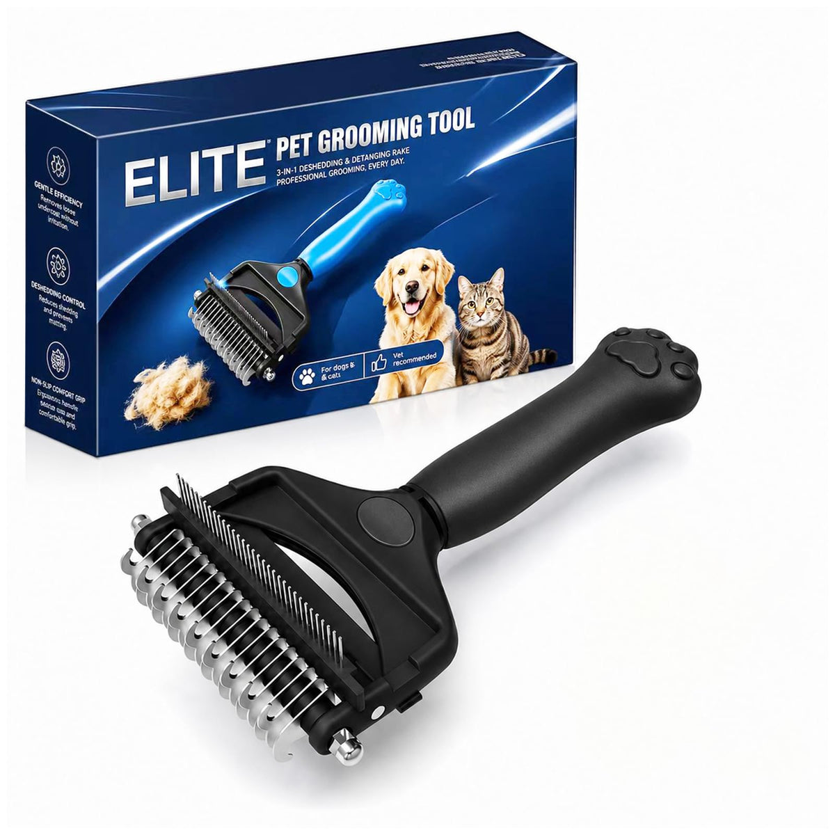 Deshedding Dog Brush，3-in-1 Undercoat Rake for Dogs (Black)