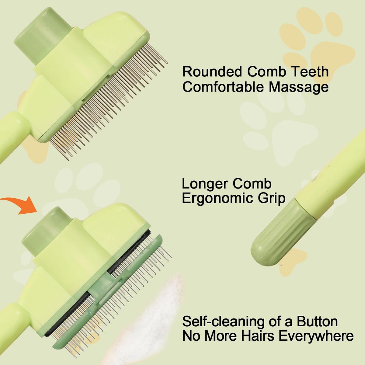 Dogs and Cats Comb with Release Button, Pet Hair Removal Tools with Safe Stainless Steel Teeth for Deshedding, Cat Grooming Supplies for Long/Short Hair, Cat Brush for Shedding, Green