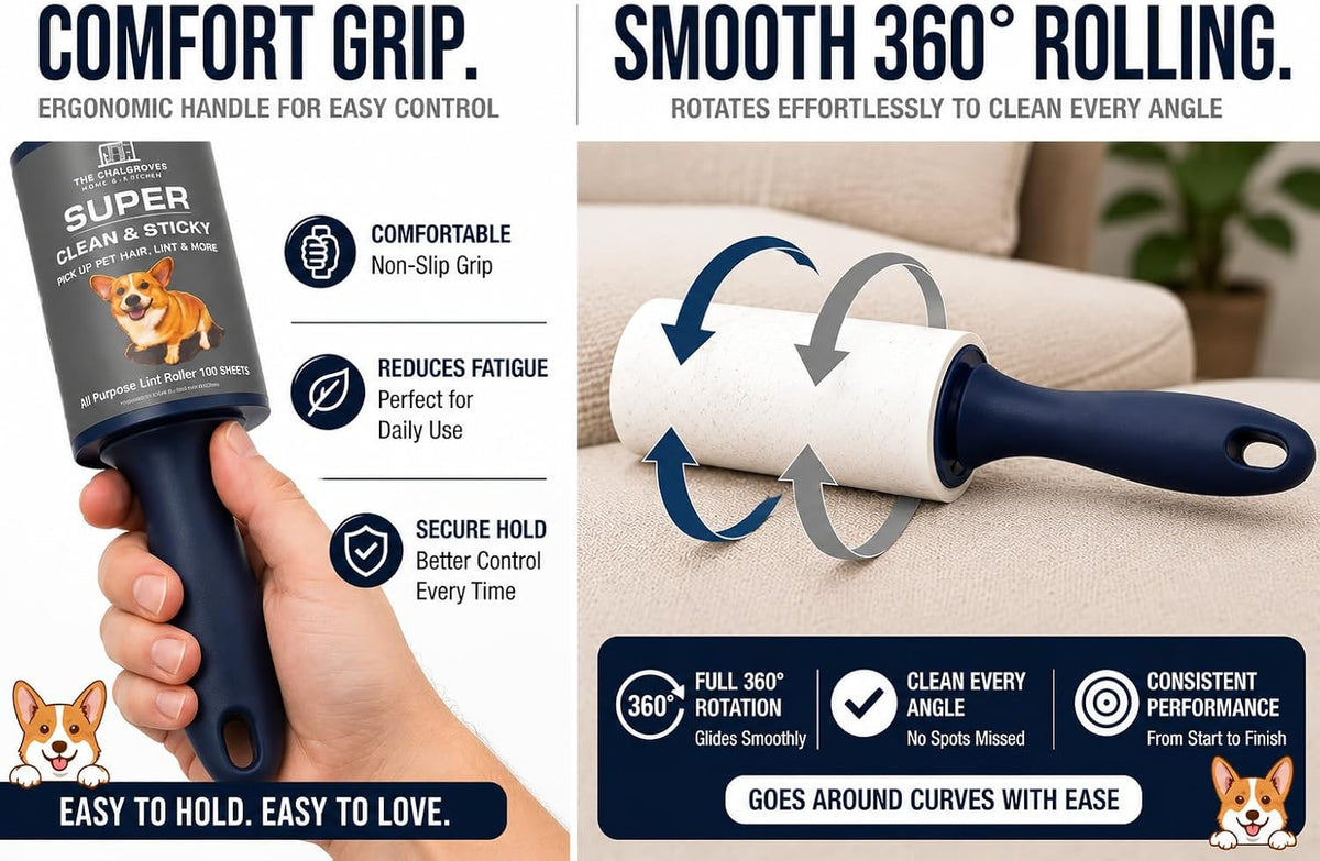 Extra Sticky Lint Roller for Pet Hair, 6 Pack 600 Sheets