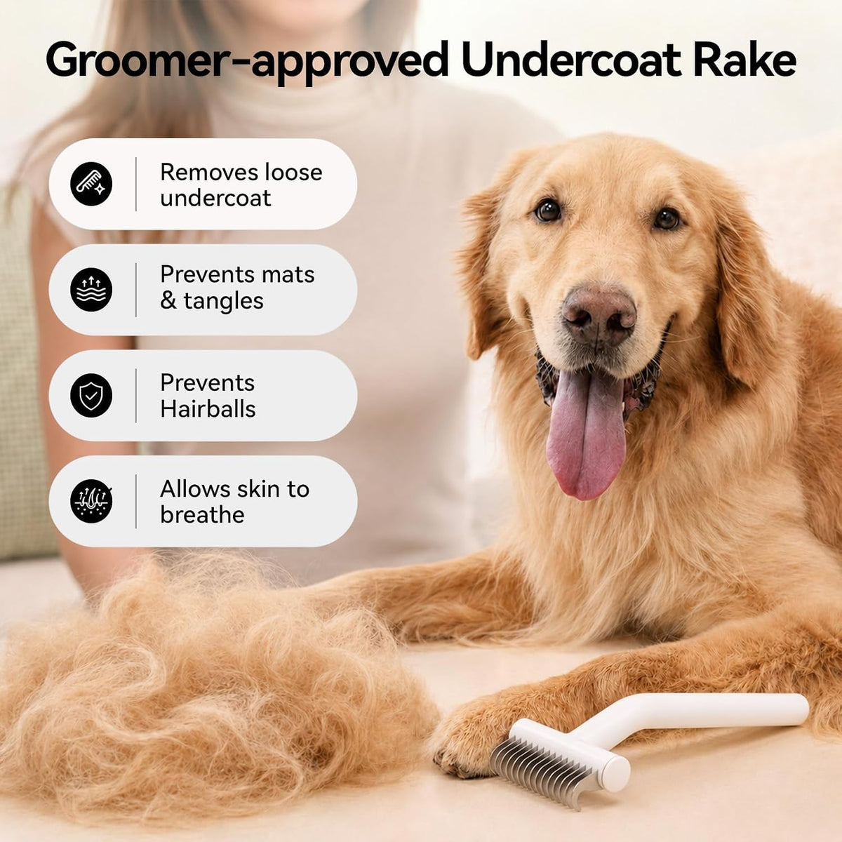 aumuca Undercoat Rake for Dogs, Deshedding & Dematting Comb for Cats, Horse